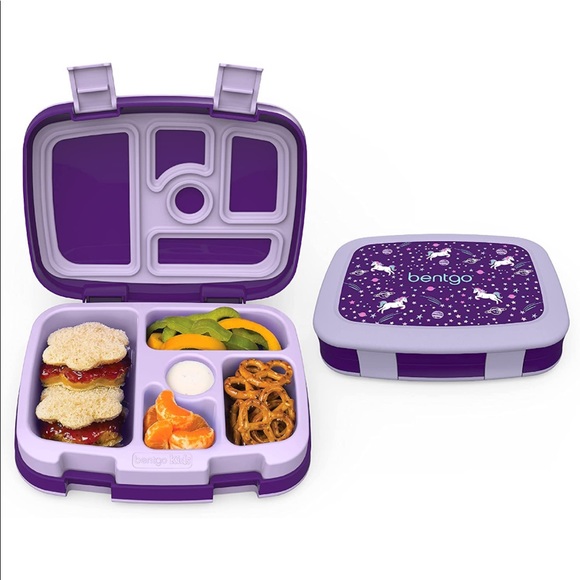Kids Divided 5 Compartment Leak Proof Bentgo Style Lunch Box Purple Unicorn - Picture 1 of 17